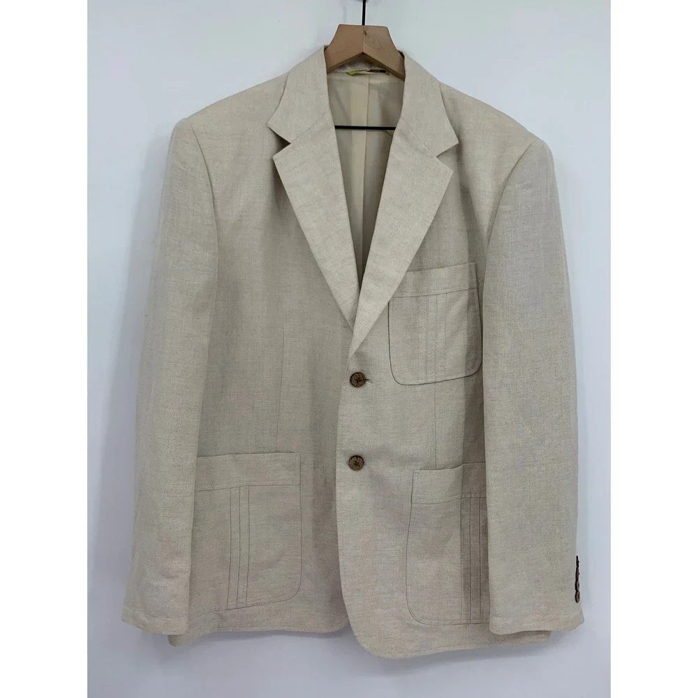 Cubavera Blazer Mens 40/Medium Beige Solid Linen Blend Tropical Summer NEW
